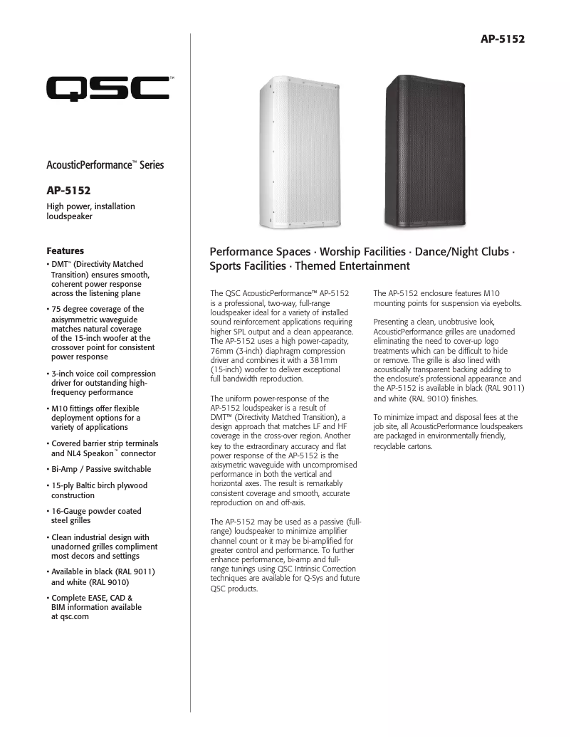 Page 1 de la notice Fiche technique QSC AP-5152