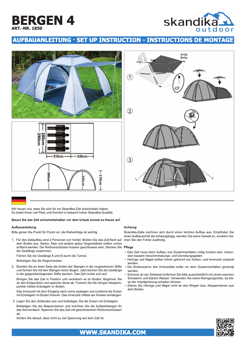 Page 1 de la notice Manuel utilisateur Skandika Bergen 4