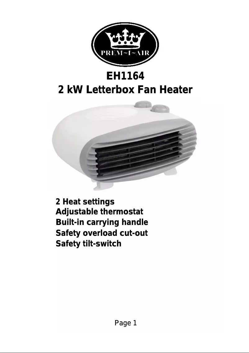 Page n°1 - Manuel utilisateur Prem-I-Air EH1164