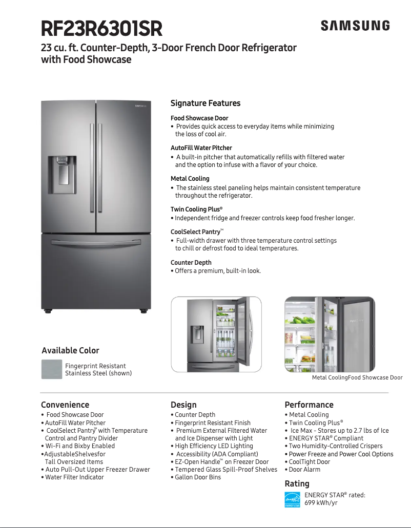Page 1 de la notice Fiche technique Samsung RF23R6301SR