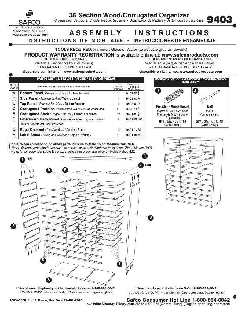 Page 1 de la notice Manuel utilisateur Safco 9403