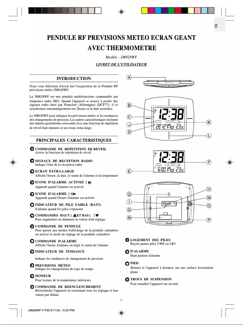 Image de la première page du manuel de l'appareil JM828WF