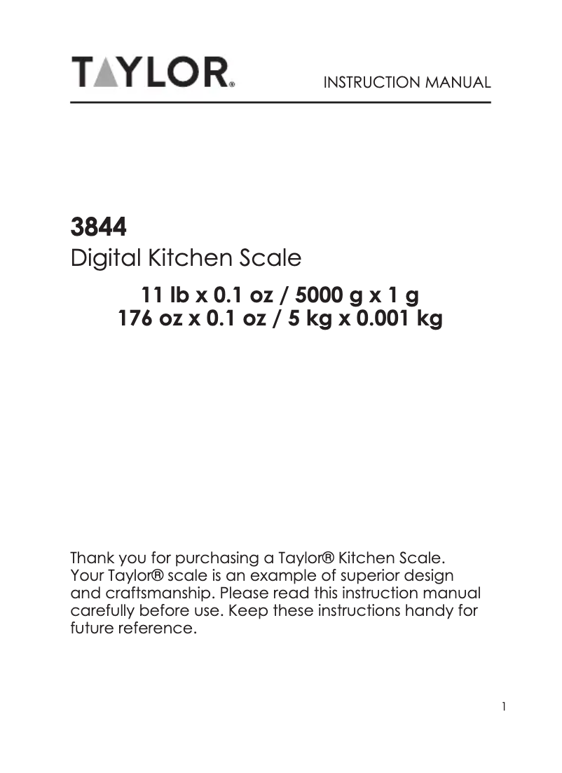 Page 1 de la notice Manuel utilisateur Taylor 3844