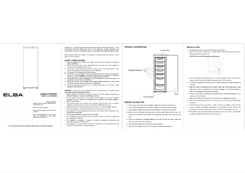Page n°1 - Manuel utilisateur Elba EUF-A2922(SV)