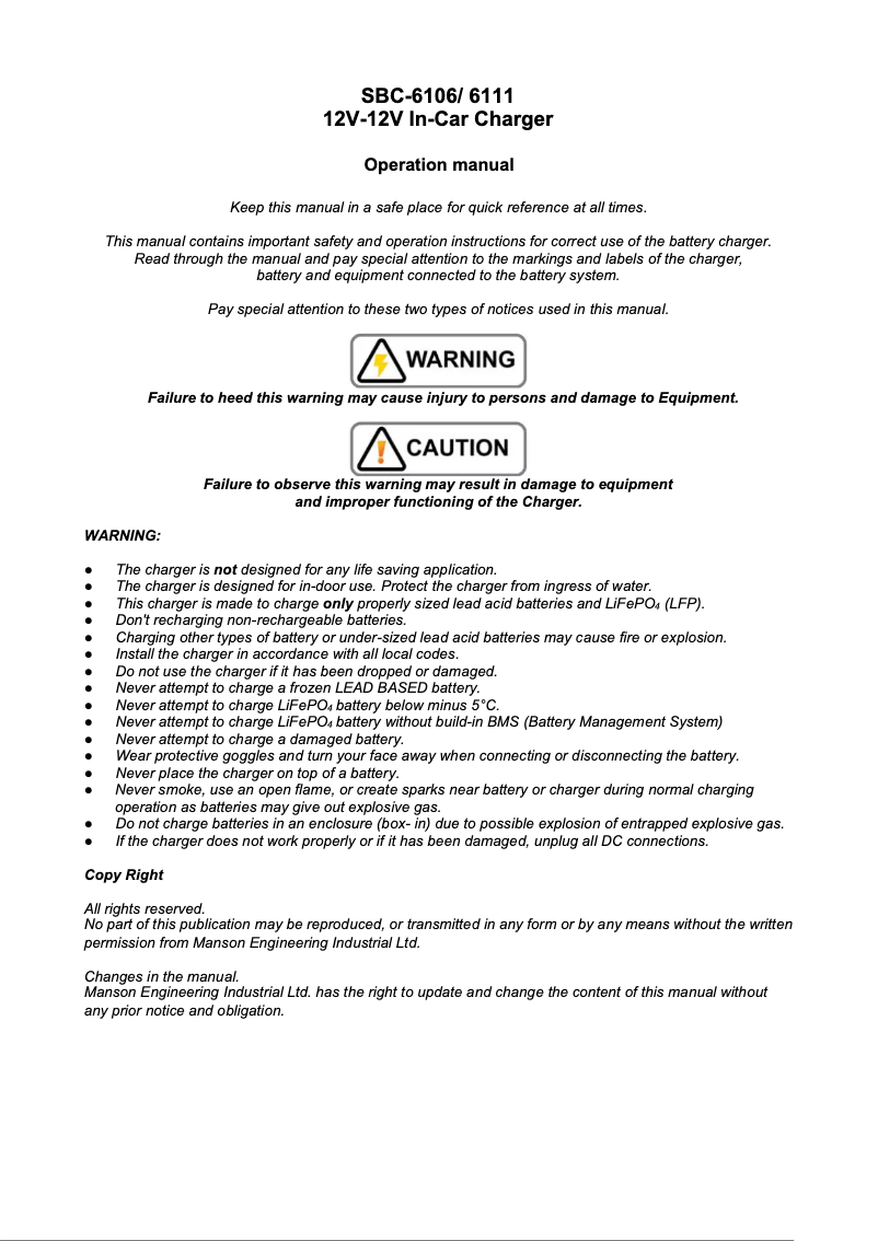 Page n°1 - Manuel utilisateur Manson SBC-6106