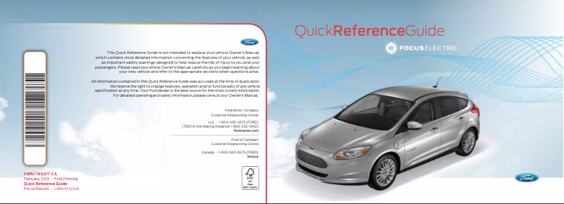 Page 1 de la notice Manuel utilisateur Ford Focus Electric (2012)