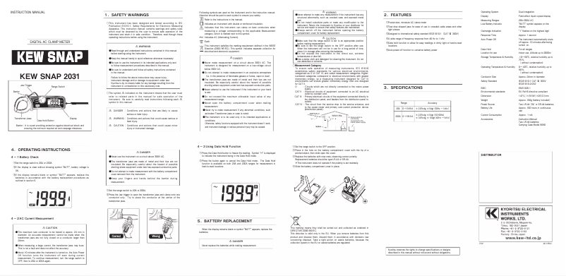 Page 1 de la notice Manuel utilisateur Kyoritsu KEW Snap 2031