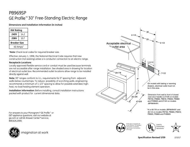 Page n°1 - Fiche technique GE Profile PB969SPSS