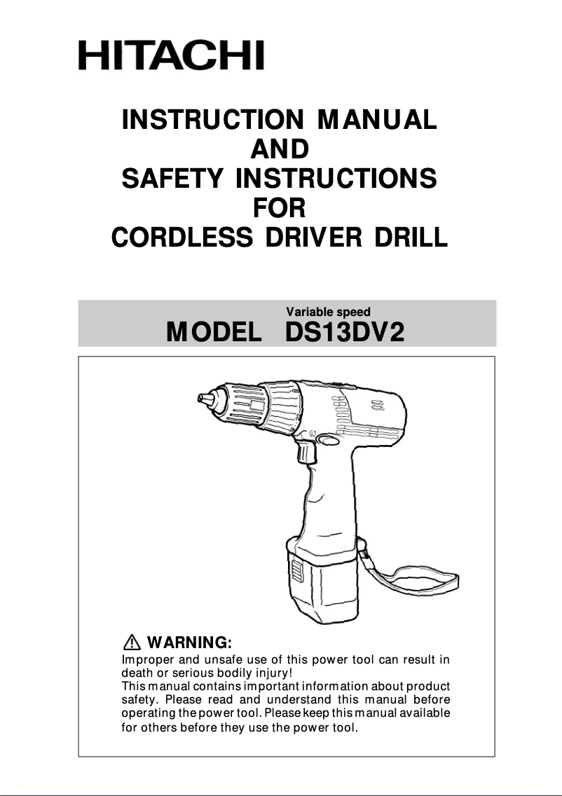 Page 1 de la notice Manuel utilisateur Hitachi DS 13DV2