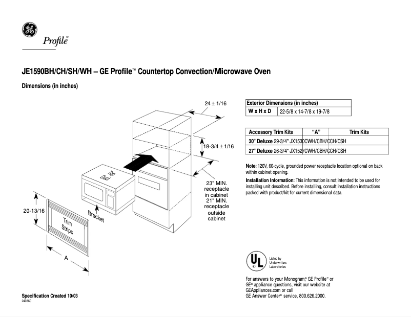 Page n°1 - Fiche technique GE Profile JE1590SH