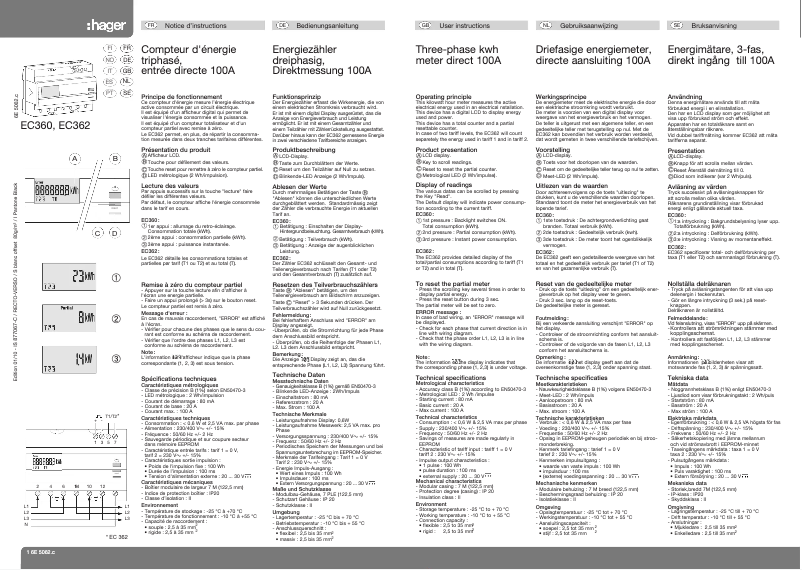 Page 1 de la notice Manuel utilisateur Hager EC360