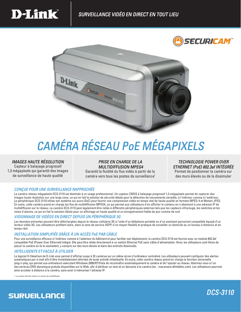Page 1 de la notice Fiche technique D-Link DCS-3110