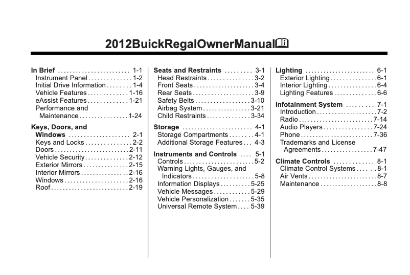 Page 1 de la notice Manuel utilisateur Buick Regal (2004)