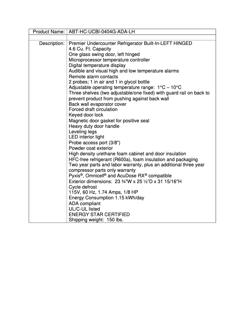 Page n°1 - Manuel utilisateur American BioTech Supply ABT-HC-UCBI-0404G-ADA-LH