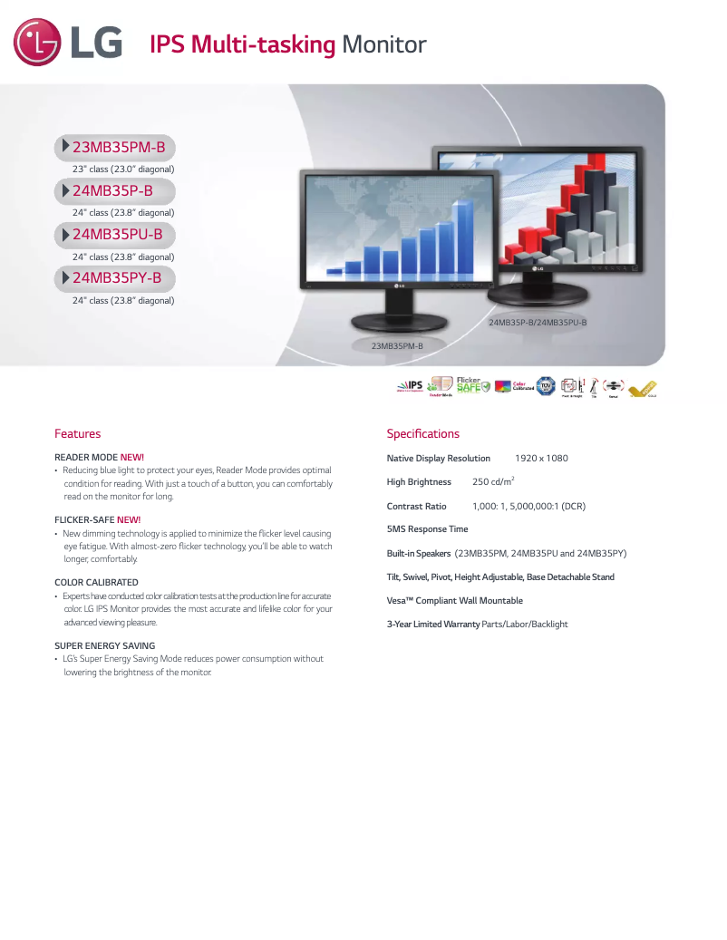 Page 1 de la notice Fiche technique LG 24MB35PU-B