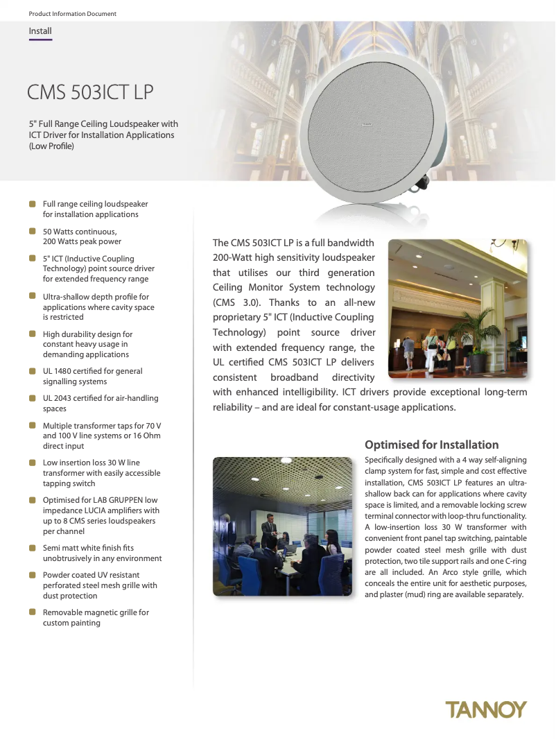 Página 1 del manual Ficha técnica Tannoy CMS 503ICT LP