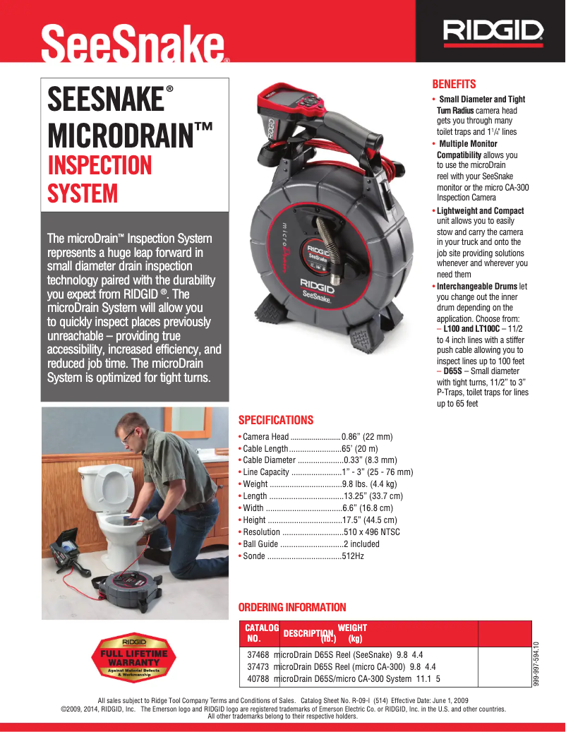 Page 1 de la notice Catalogue Ridgid SeeSnake microDRAIN