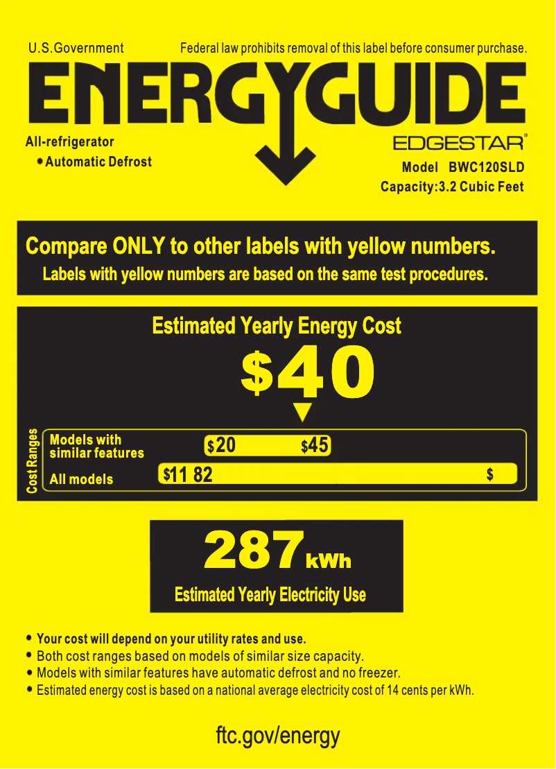 Page n°1 - Label énergétique EdgeStar BWC120SLD