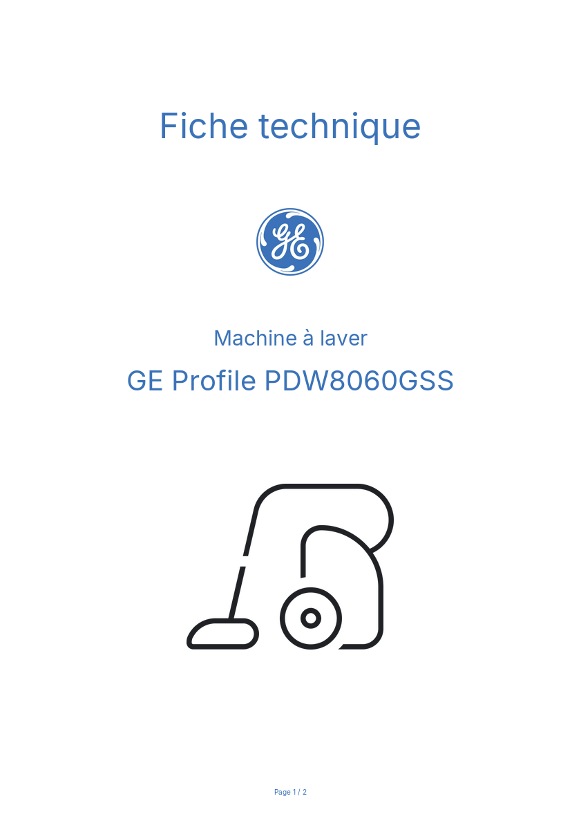 Page n°1 - Fiche technique GE Profile PDW8060GSS