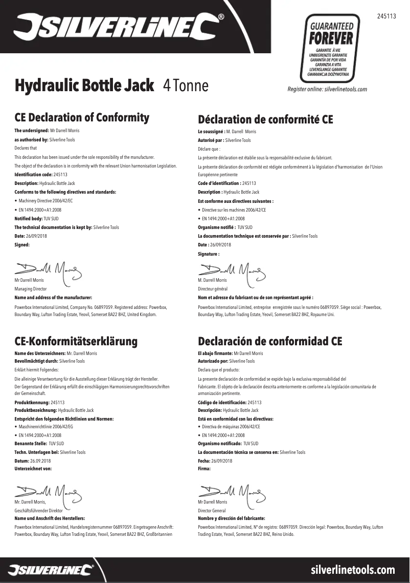 Page 1 de la notice Manuel utilisateur Silverline 245113