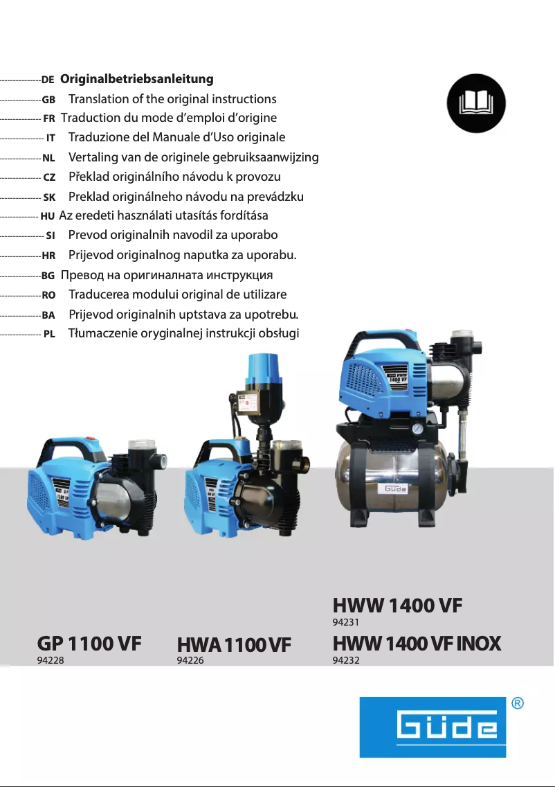 Page 1 de la notice Manuel utilisateur Güde HWW 1400 VF INOX