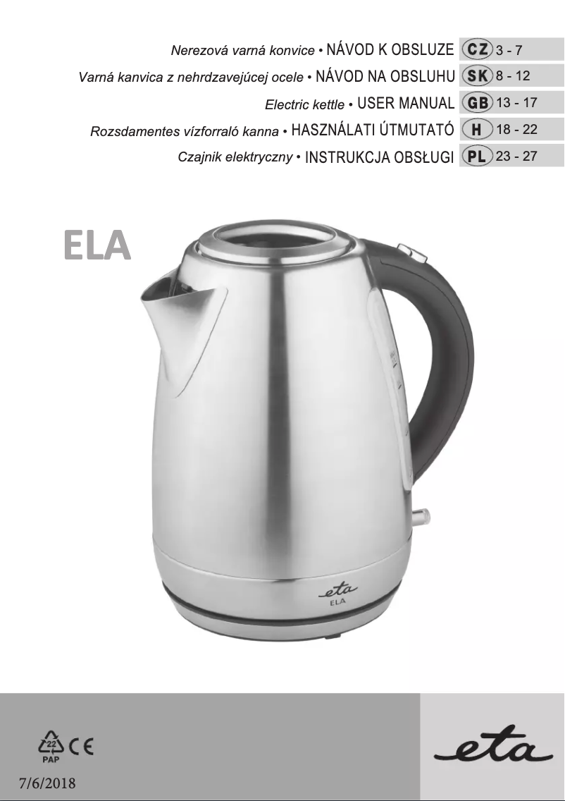 Image de la première page du manuel de l'appareil Ela 8598 90090