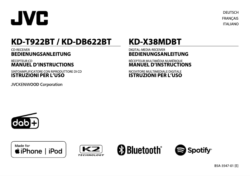 Image de la première page du manuel de l'appareil KD-T922BT