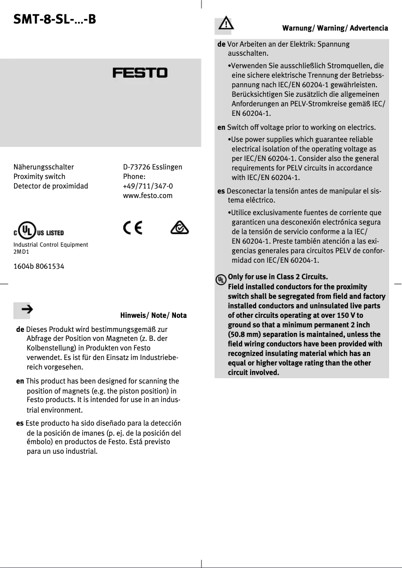 Page 1 de la notice Manuel utilisateur Festo SMT-8-SL-PS-LED-24-B