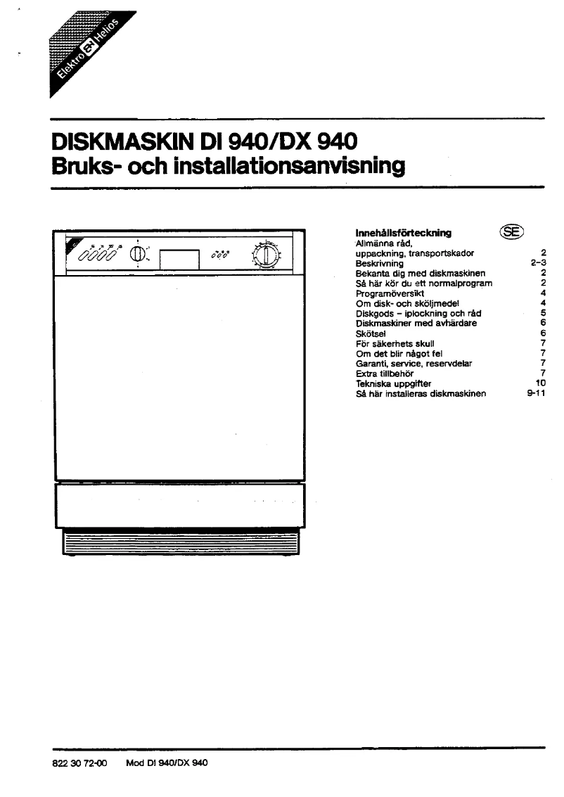 Page 1 of the manual User Manual Elektro Helios DI940