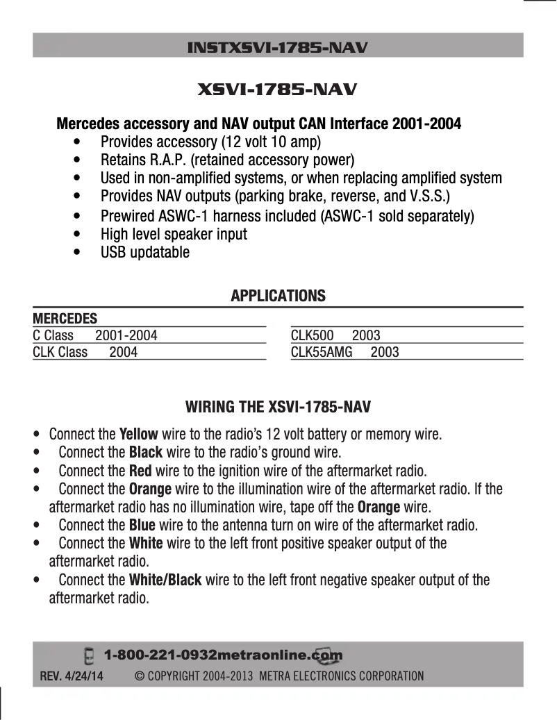 Image de la première page du manuel de l'appareil XSVI-1785-NAV