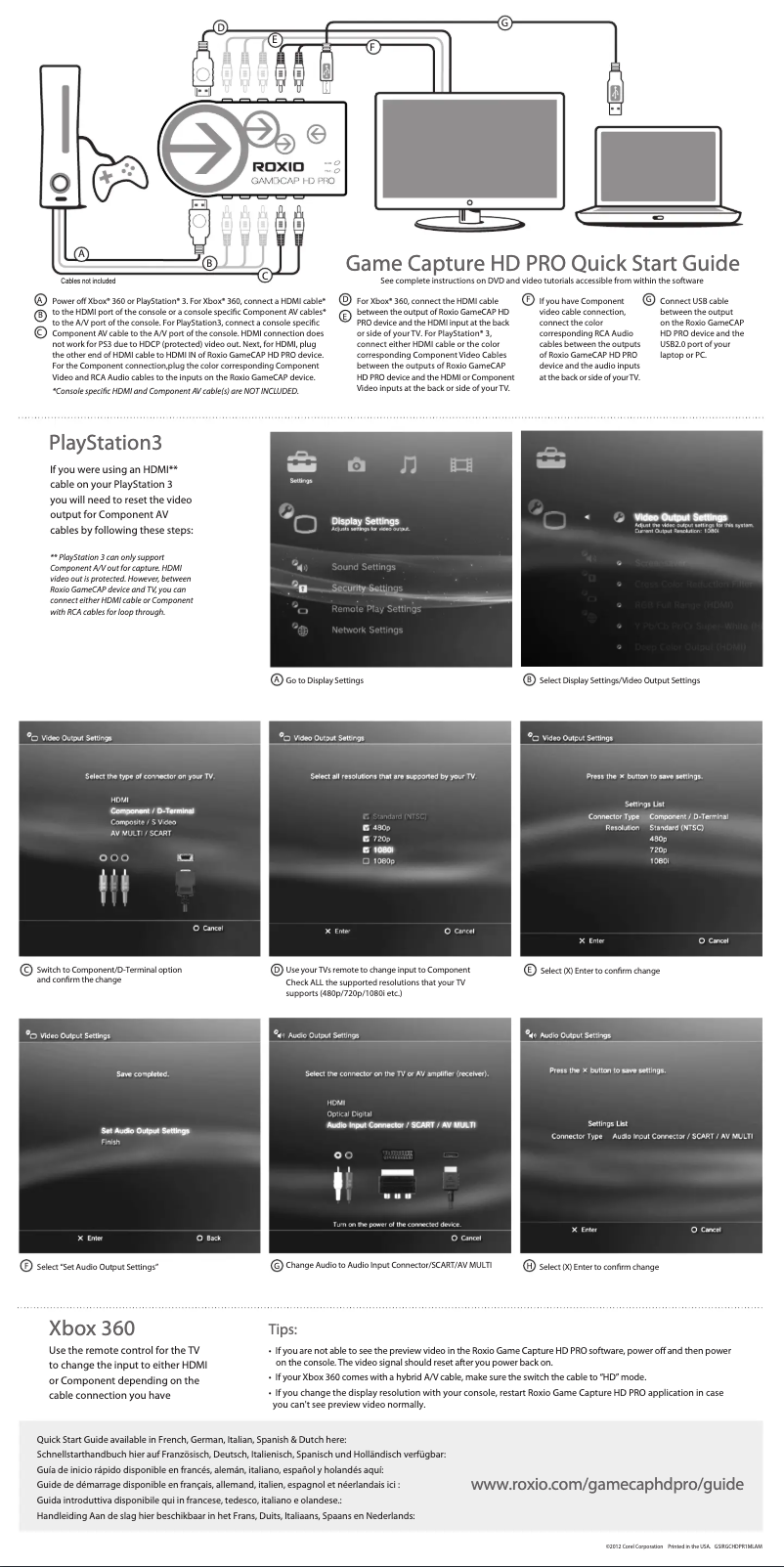 Page 1 de la notice Guide de démarrage rapide Roxio Game Capture HD Pro