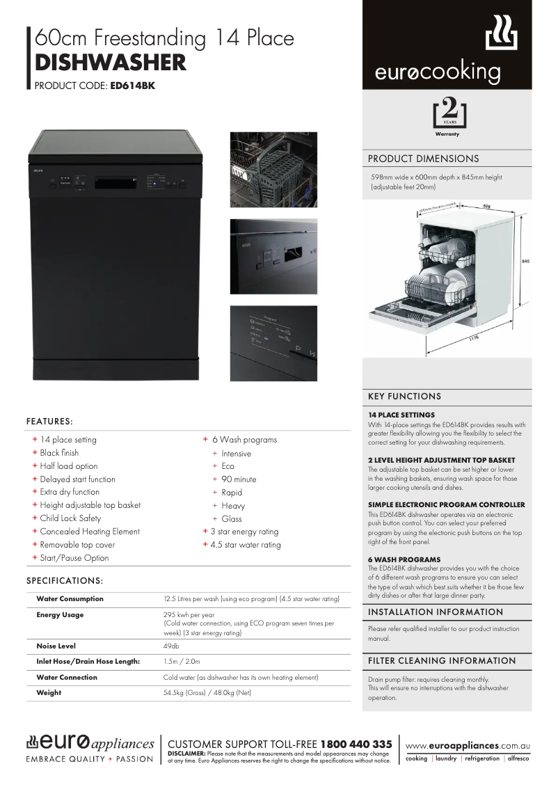 Page n°1 - Fiche technique Euro Appliances ED614BK