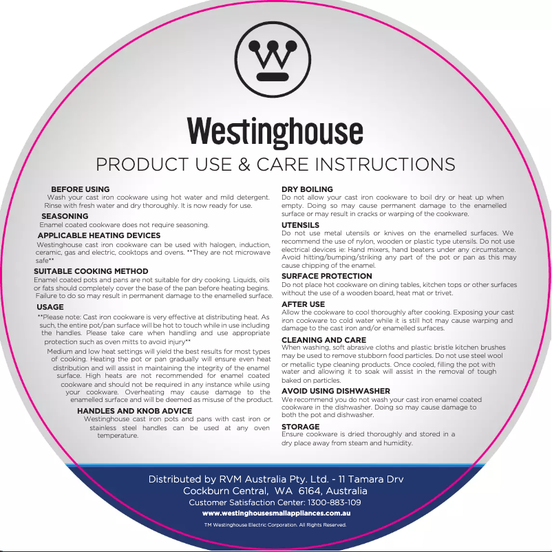 Page 1 de la notice Manuel utilisateur Westinghouse WHCIPR2502G
