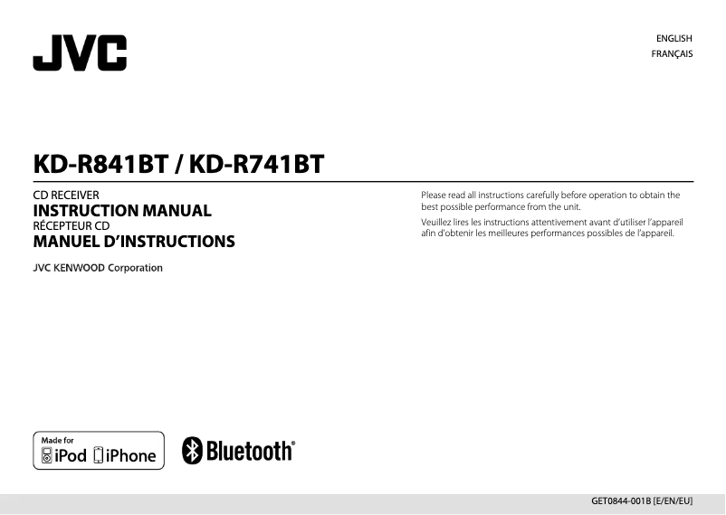 Page 1 de la notice Manuel utilisateur JVC KD-R841BT
