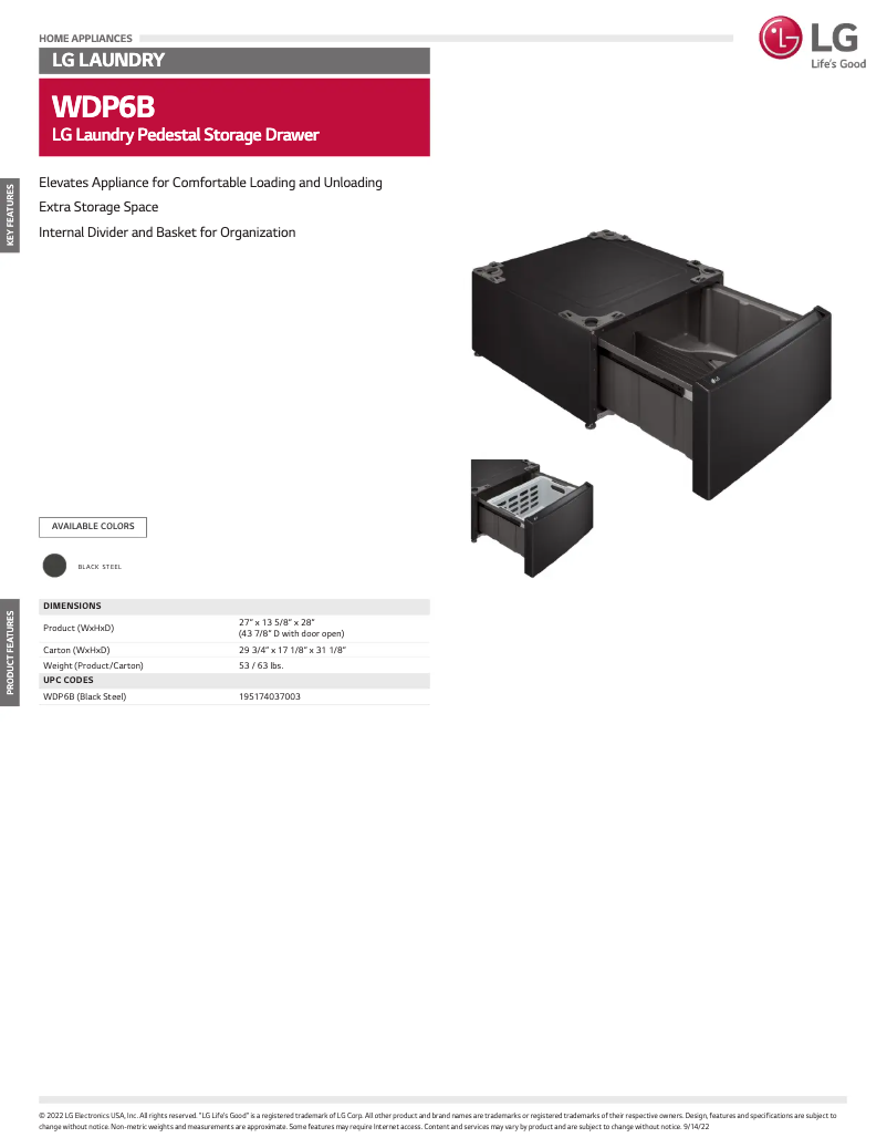Página 1 del manual Ficha técnica LG WDP6B