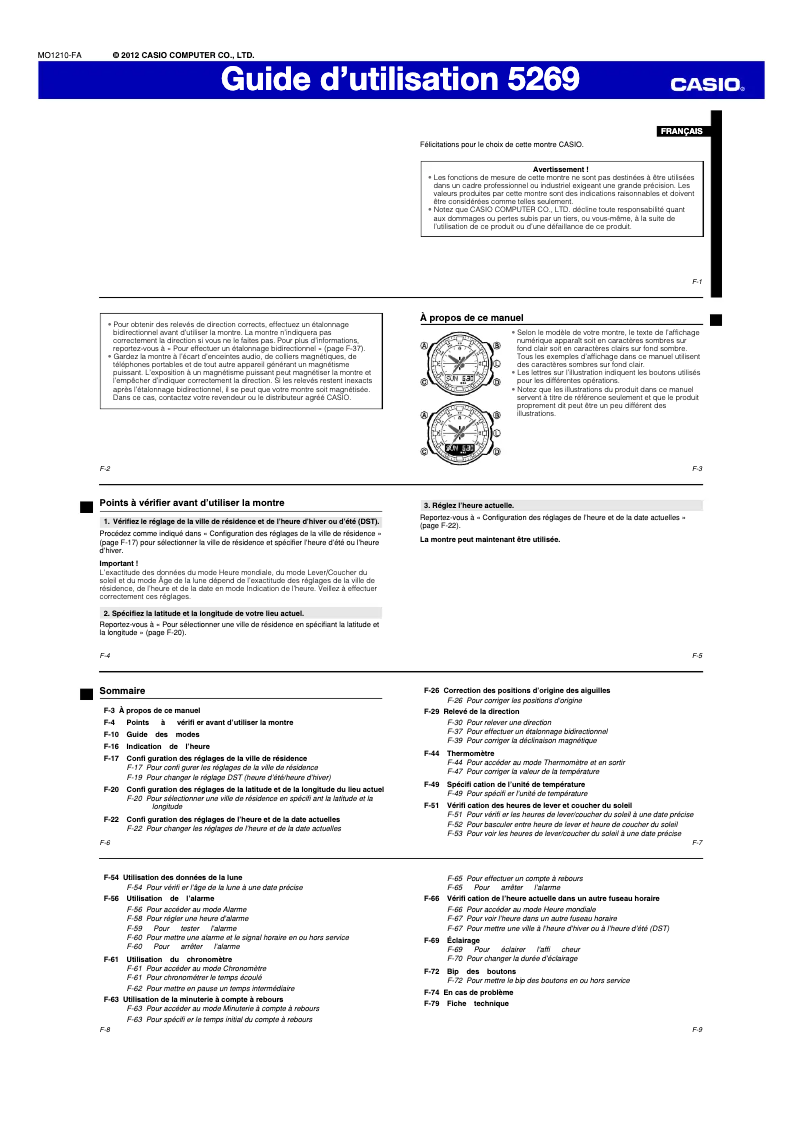 Page 1 de la notice Manuel utilisateur Casio SGW-500H-1BVER
