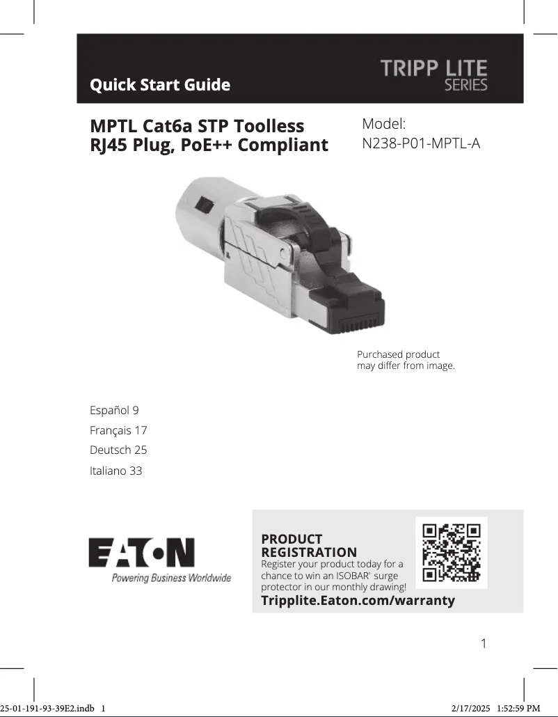 Image de la première page du manuel de l'appareil N238-P01-MPTL-A