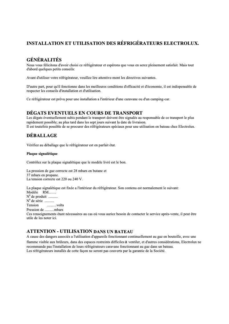 Page n°1 - Manuel utilisateur Electrolux RM 2251