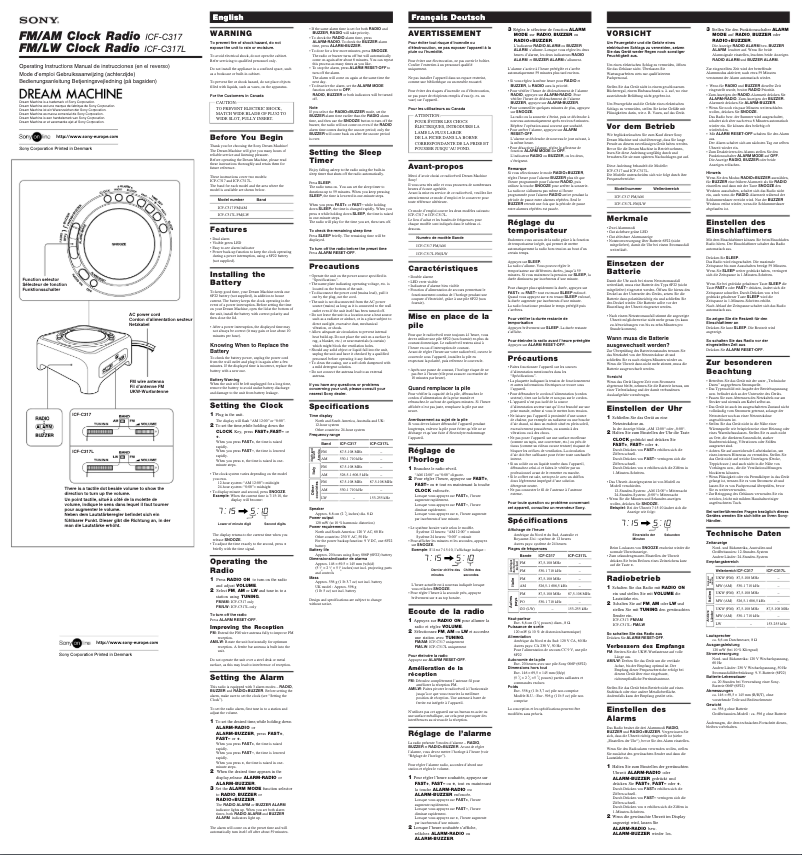 Page 1 de la notice Manuel utilisateur Sony ICF-C317L