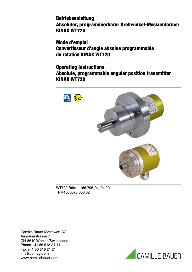 Page 1 de la notice Manuel utilisateur Camille Bauer KINAX WT720