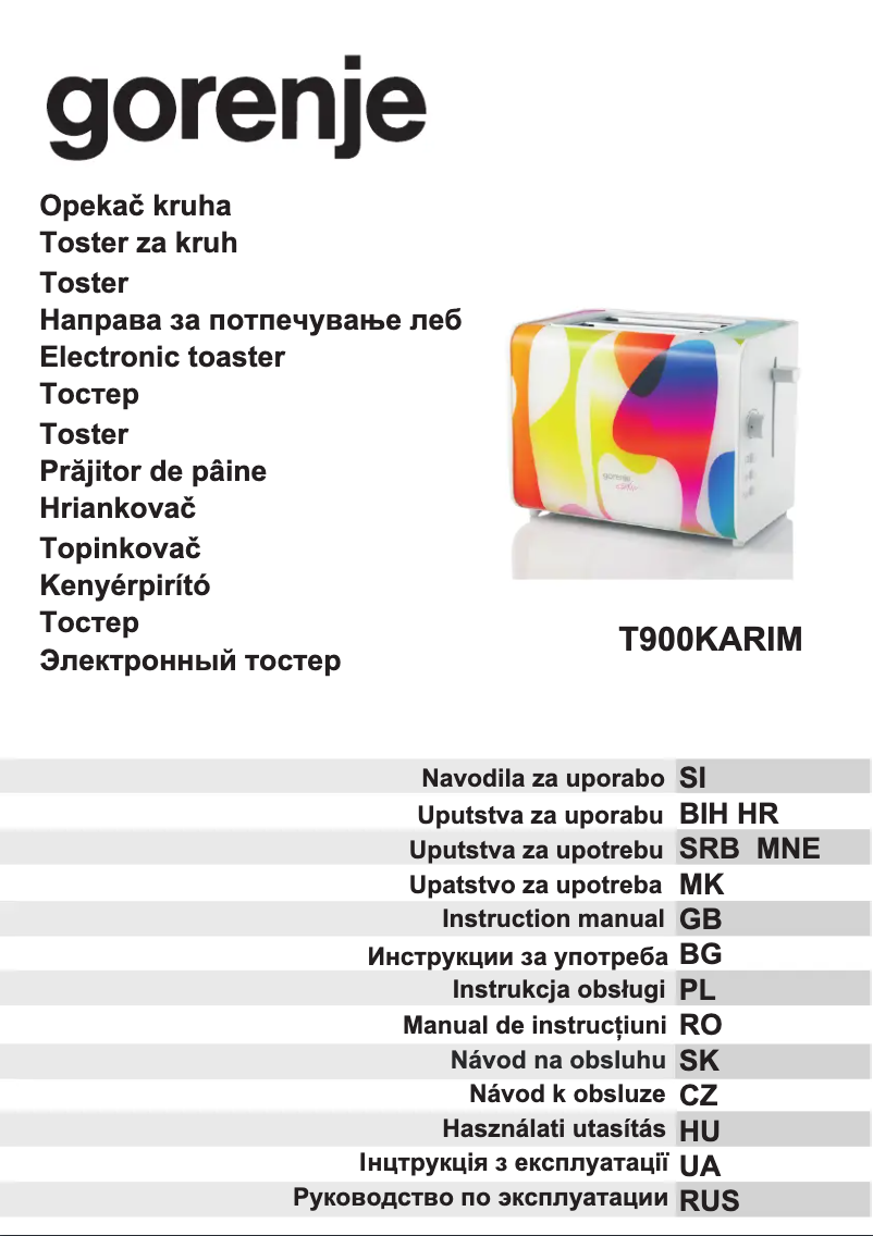 Page n°1 - Manuel utilisateur Gorenje T900KARIM