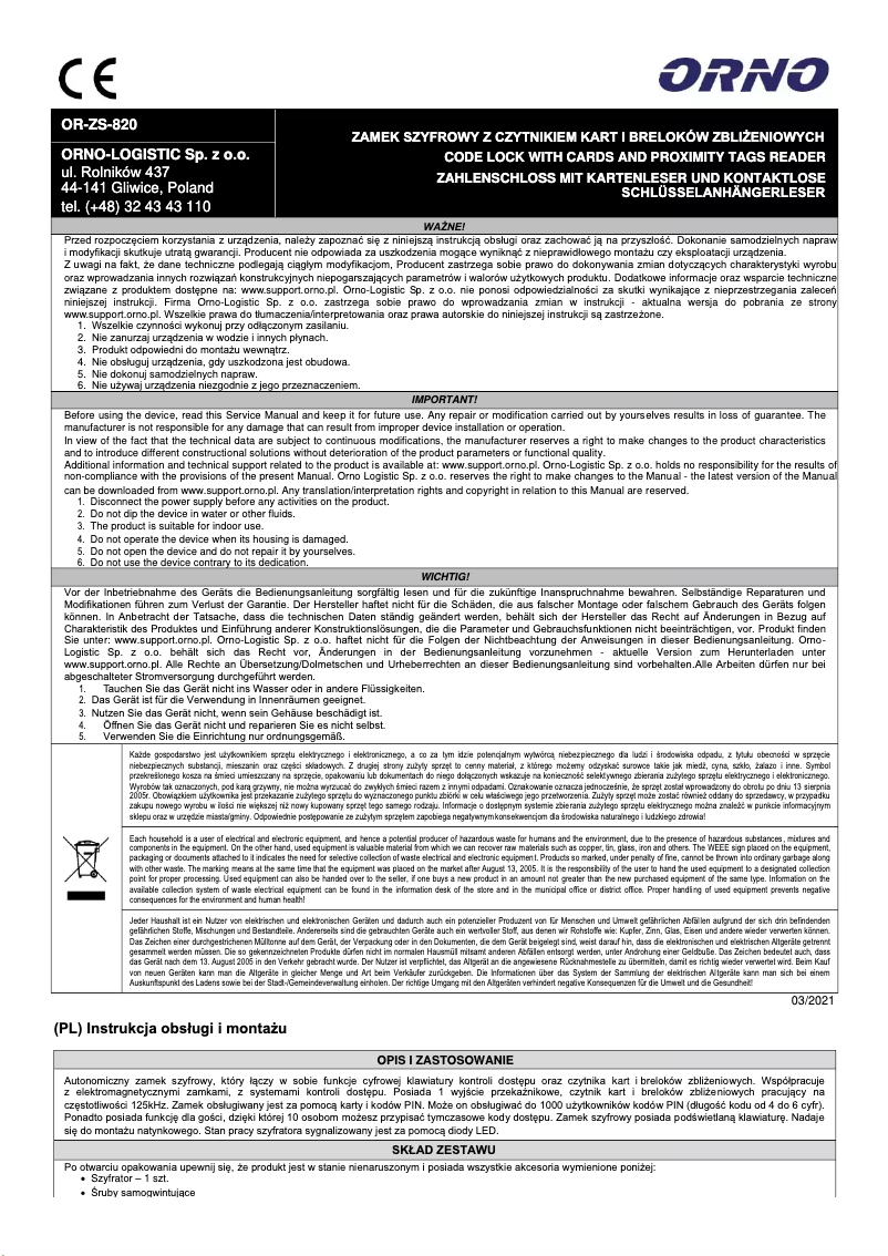 Página 1 del manual Manual de usuario ORNO OR-ZS-820