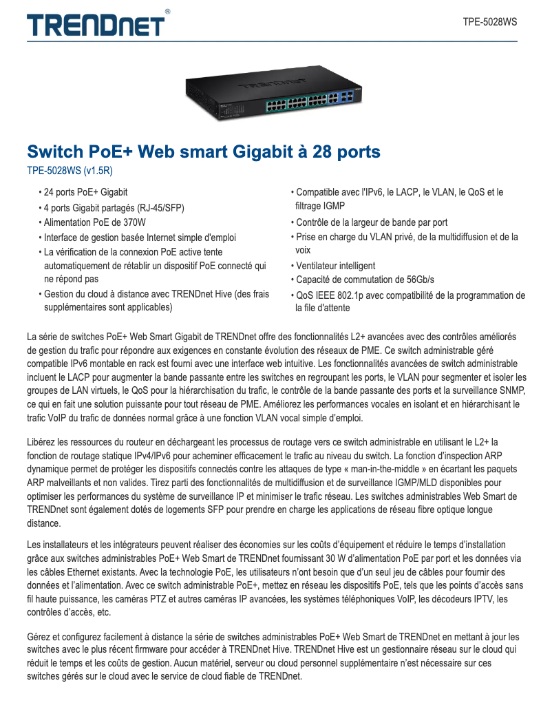 Página 1 del manual Ficha técnica TRENDnet TPE-5028WS