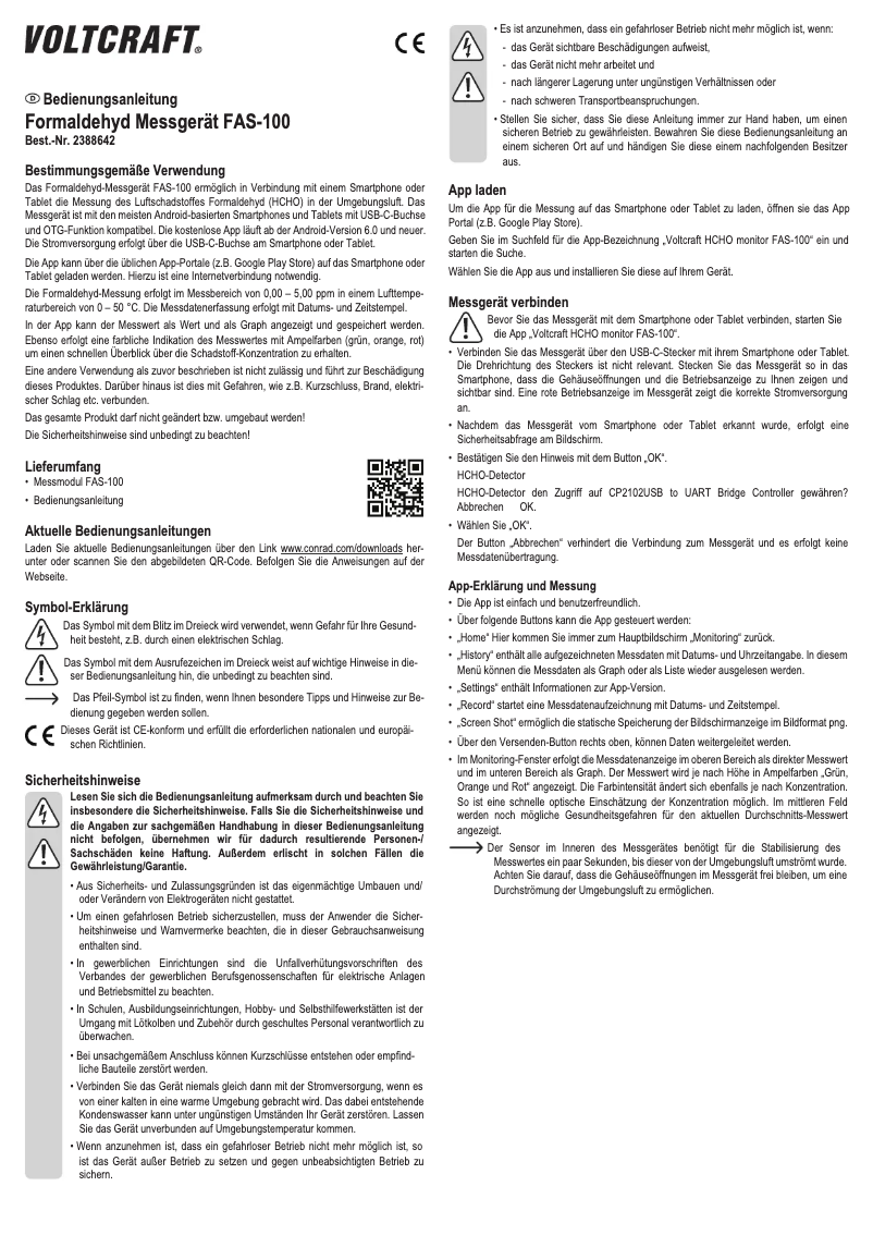 Page 1 de la notice Manuel utilisateur Voltcraft FAS-100