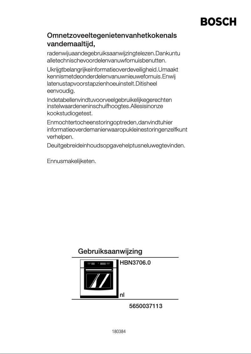 Page 1 de la notice Manuel utilisateur Bosch HBN370650