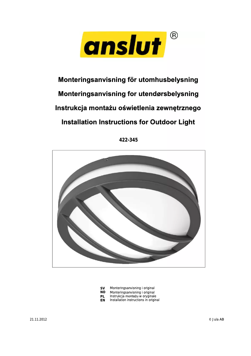 Page n°1 - Manuel utilisateur Anslut 422-345