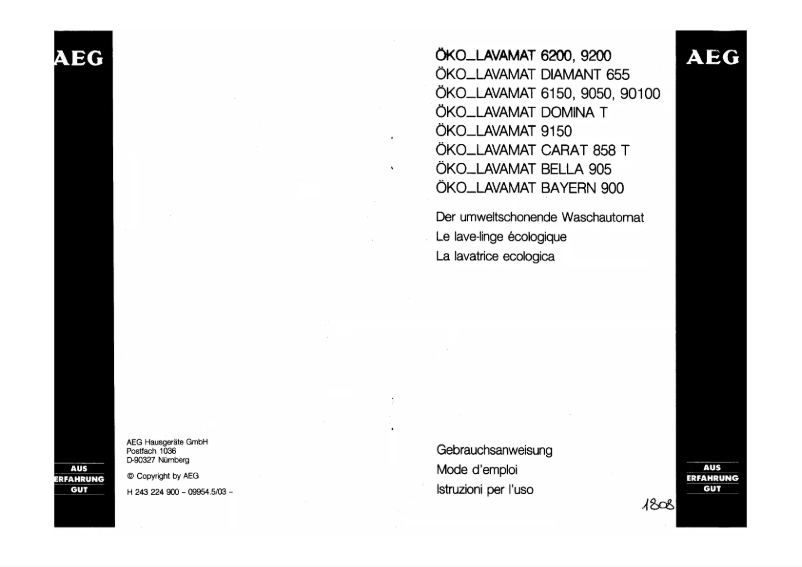 Page n°1 - Manuel utilisateur AEG OKO Lavamat Bayern 900