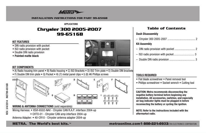 Page n°1 - Guide d'installation Metra 99-6516B