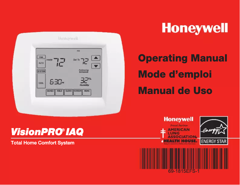Page 1 de la notice Manuel utilisateur Honeywell VisionPRO IAQ