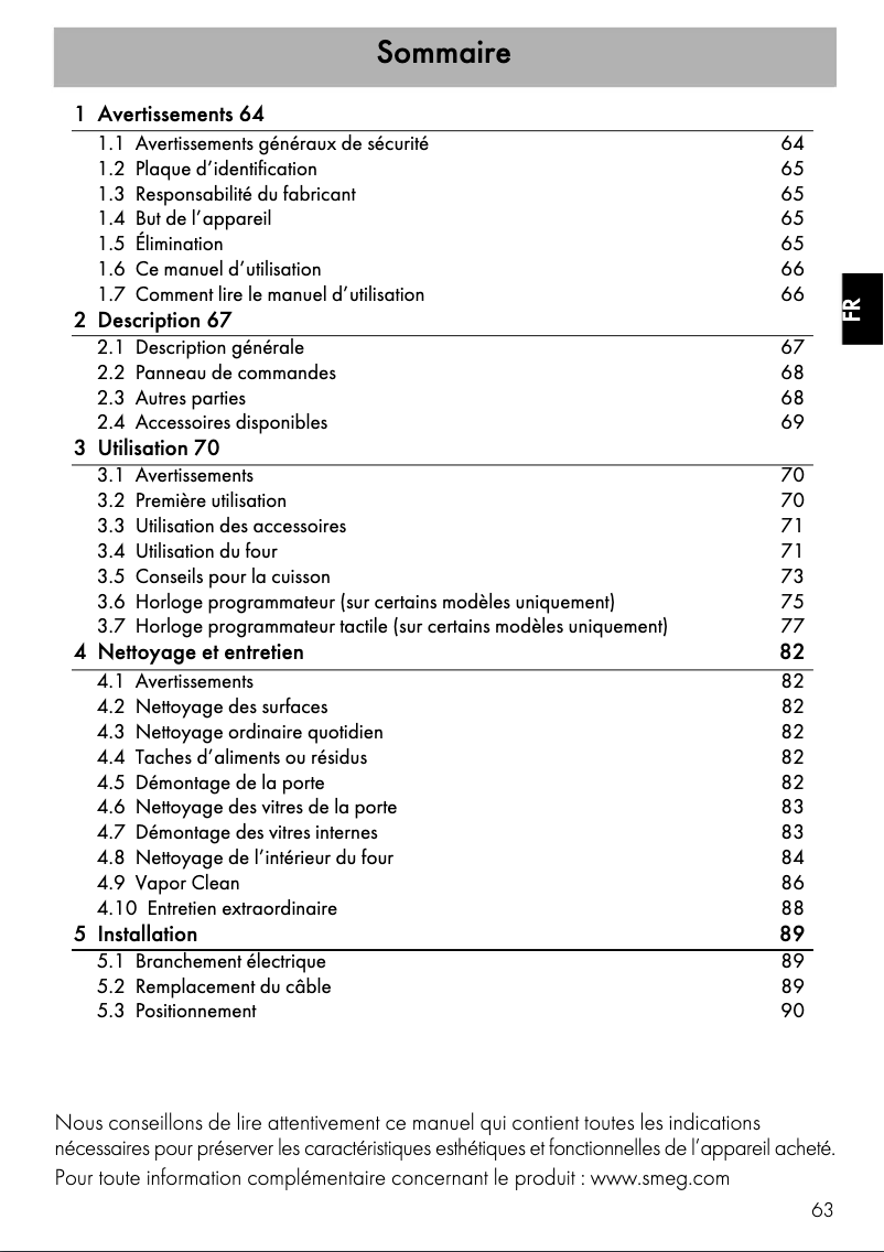 Page n°1 - Manuel utilisateur Smeg SF9310XR